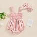 Newborn Baby Girl Bodysuit Sleeveless Halter Frill Romper One-piece Jumpsuit with Headband Summer Clothes Set (E Plaid Pink, 0-3 Months)