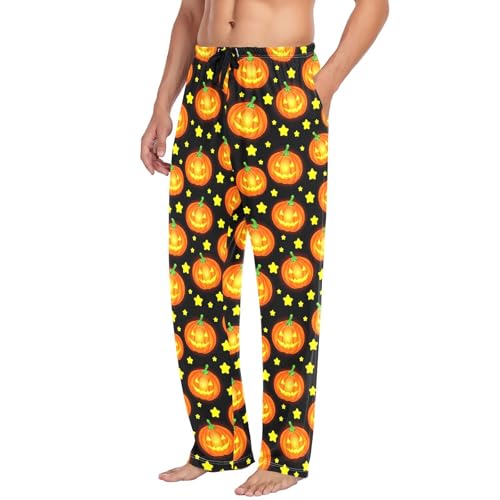 Men's Halloween Pumpkin Pajama Pants with Pockets - Straight Fit Cotton Sleep Bottoms for Lounge & Nightwear#4374