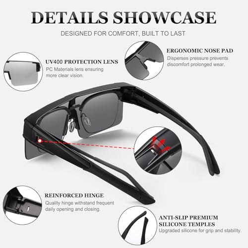Image of HAOLOTA Fit Over Glasses Sunglasses for Men, Wrap Around Sunglasses for Driving Cycling Outdoors UV Protection