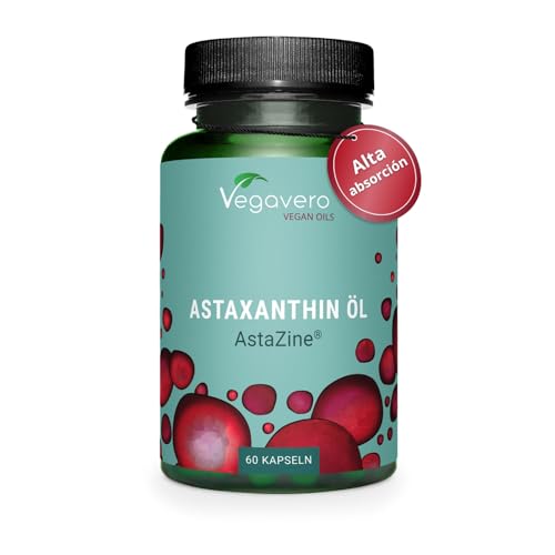 Astaxantina Pura Vegavero | 8 mg en Aceite (AstaZine) | 100% NATURAL | Sistema Inmune + Protector Solar + Antioxidante | Sin Aditivos | Vegano | 60 Cápsulas Sin Gelatina