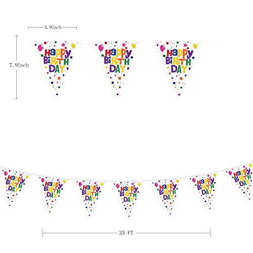 33Ft Birthday Party Decorations Colorful Happy Birthday Sign Fabric Triangle Pennant Banner Flag Cotton Bunting For Kids Adult Boy Girl Rainbow Fiesta Carnival Birthday Party Decorations Supplies #TOP1