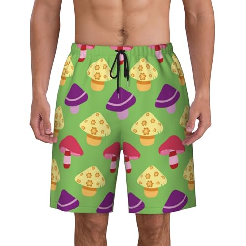 Men's Beach Shorts Mushrooms Pattern Mens Swim Trunks Board Shorts with Pockets Swimwear Bathing Suits