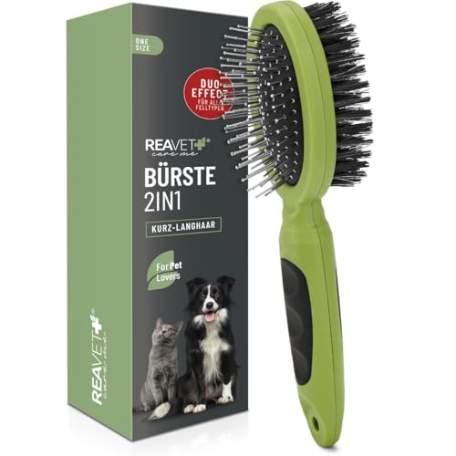ReaVET 2in1 Hundebürste, Katzenbürste für Langhaar & Kurzhaar - Auch für Welpen & Katzen I Glätten...