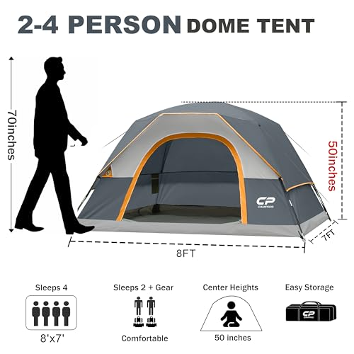 Image of CAMPROS CP Camping Tent 2 /4 /6 Person, Waterproof Windproof Double Layer Dome Tent, Easy Setup with Large Mesh Windows & Wide Door for Outdoor Camping Backyard