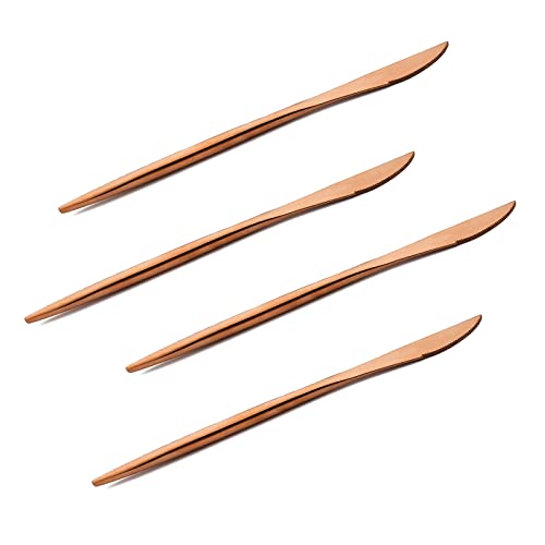 snplowum 4 Piece 304 Dinner Knives, Rose Gold 18/10 Stainless Steel Sharp Knives Set, Serrated Silverware Set of 4, Easy To Cut, 8.66 inch 2.12oz