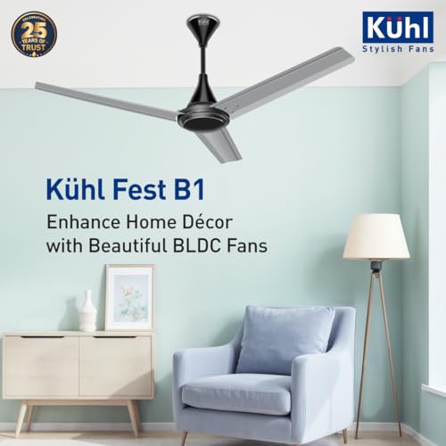 Image of KUHL Fest B1 1200mm BEE 5-Star BLDC Ceiling Fan | 28W Energy Saving (Up to 65%) | High Airflow & Low Noise | Remote as well as Regulator Operated | 5 Year Motor Warranty | ISI Marked (Silver Mist)