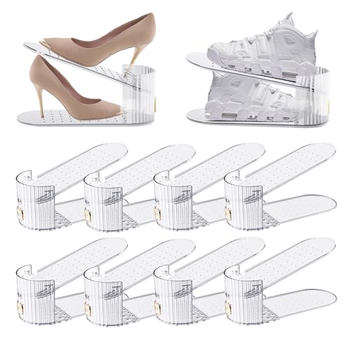 SummerVines Clear 10 Pack Shoe Slot Organizer, Shoe Stacker Organizer Holders for A Pair of Shoes, Adjustable Thickening Double Layer 50% Shoe Space Saver Rack Storage for Closet (clear, 10 Pack)