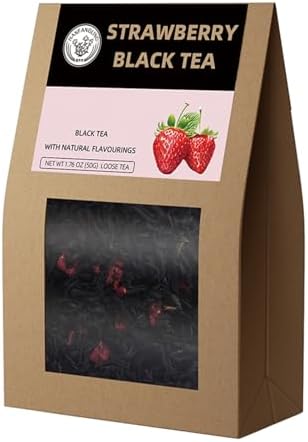 HANFANGLING Erdbeer Schwarztee, Naturreine Loser Tee, Früchtetee | Fördert den Stoffwechsel, Pflegt die Haut, Fruchtige Erdbeer-Note Vereint mit Aromatischem Schwarztee