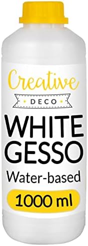 Creative Deco 1L White Gesso Acrylic Primer | Paint Undercoat Medium | Paint Base for Paper, Glass, Wood, Concrete | Professional Painting Surface Preparation | Non-Yellowing