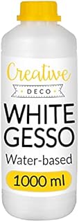 Creative Deco 1L White Gesso Acrylic Primer | Paint Undercoat Medium | Paint Base for Paper, Glass, Wood, Concrete | Professional Painting Surface Preparation | Non-Yellowing