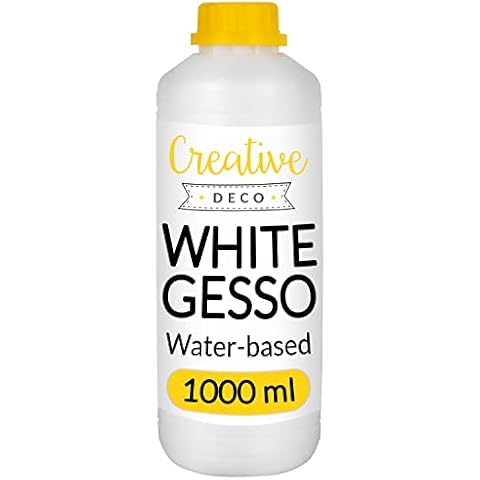 Creative Deco 1L White Gesso Acrylic Primer | Paint Undercoat Medium | Paint Base for Paper, Glass, Wood, Concrete | Professional Painting Surface Preparation | Non-Yellowing Cover