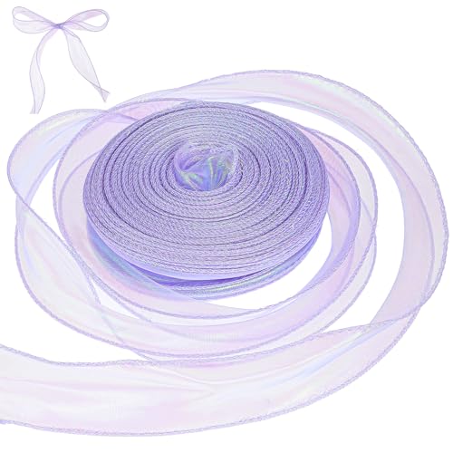 Holographic Purple Ribbon 40 Yards Iridescent Organza Ribbon Easter Craft Decorative Ribbons for Gift Wrapping Wedding Bouquet Party Decoration (Purple 40 Yards)