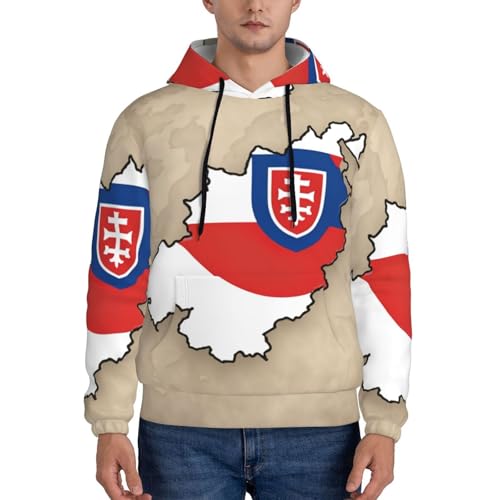 Slovakia Flag Map02 Men'S Casual Sweatshirt Hoodie, Long Sleeve Hooded Pullover With Pocket And Drawstring2