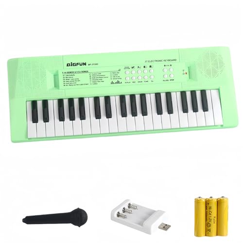 Lekolockミニピアノ【子供向け】37 鍵 多功能 電子ピアノ コンパクト 軽量 17 種音色 16 曲デモ曲 マイク付き 音量調整可 赤ちゃんの初級用 充電式 玩具 入門楽器 (充電式,グリーン)