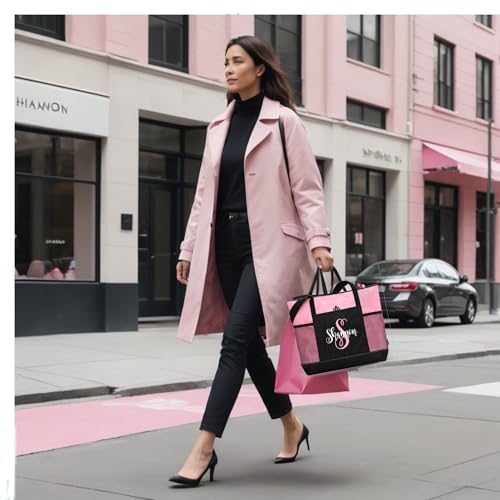 Bolso Tote con cierre personalizado rosa y negro miniatura 6