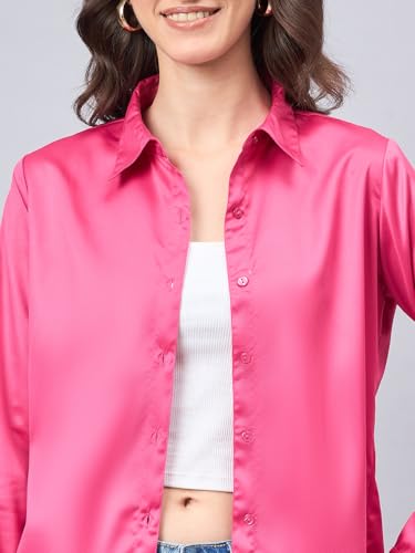 Image of Style Quotient Women Olive Satin Regular Formal Shirt