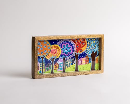 Image of Wooden Designer Rectangular Serving Tray - 10 x 5 x 1Inch| Premium Mango Wood Decorative| Eco-Friendly Non-Toxic Multipurpose Serving Tray for Tea, Coffee, Snacks, Kitchen & Gifting(Purple)