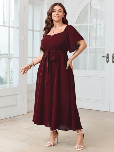 Image of SCOMCHIC Womens Plus Size Formal Dresses Off The Shoulder Wedding Guest Cocktail A-Line Split Maxi Dress with Pockets