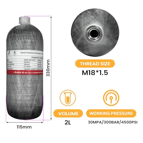 TUXING Tanque de ar de fibra de carbono 4500psi 2L com estação de enchimento de paintball com medido