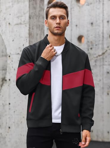 Image of HYPESTFIT Mens Lightweight Jacket Casual Bomber Jacket Color Block Varsity Coat