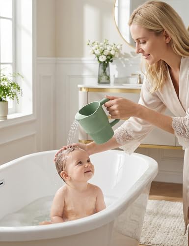 Image of Roslim Silicone Baby Bath Rinse Cup - Shampoo & Body Washing Rinser for Kids & Toddlers, Lightweight Bath Cups for Rinsing Hair, Easy-Grip Handle, Ultra Soft Material (Olive Green)