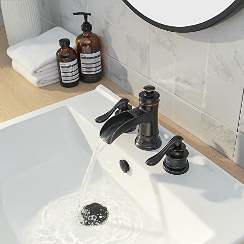 Bathroomfaucet3holeoilrubbedbronzeforsinkwaterfallwidespread8inch2handlefarmhousewithpopupdrainwithoverflowvanitybasinlavatorycommercialparts  Urban Country Home Decor Bathroom faucet 3 hole oil rubbed bronze for sink waterfall widespread 8 inch 2 handle farmhouse with pop up drain with overflow vanity basin lavatory commercial parts  urban country home decor