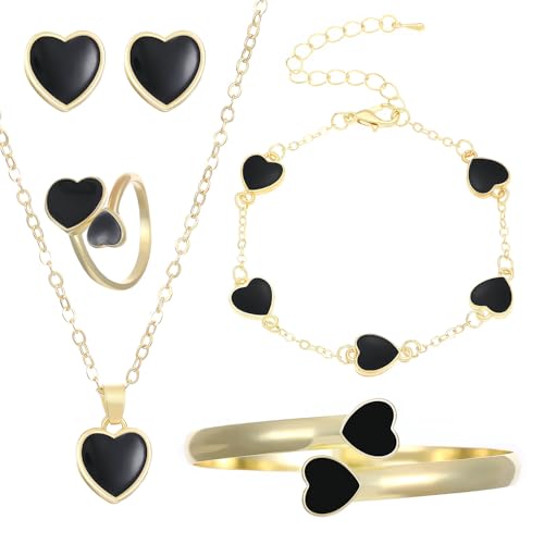 XFSRG Schmuckset Gold Damen Herz Design Elegantes Schmuckset für Hochzeit und Abendkleider Hochwertiger Goldschmuck (Schwarz)