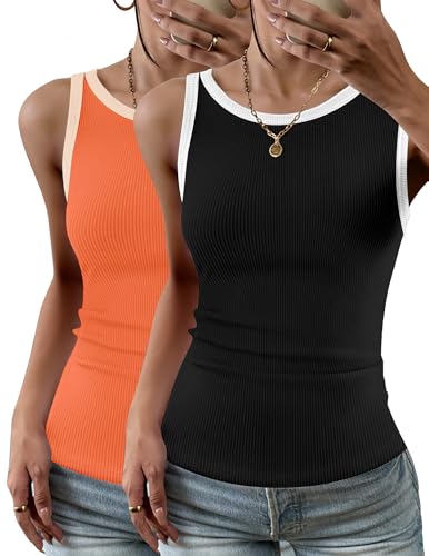 Zeagoo Womens Tank Top Racerback Crowl Neck Casual Basic Ribbed Knit Fitted Sleeveless Shirts S-XXL