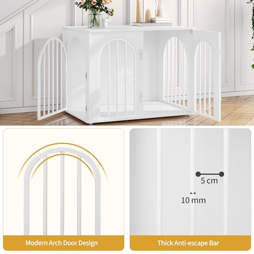 Hzuaneri Hundekäfig Möbel, 80cm Hundebox für Zuhause, 3 Türen, Bogentür, Moderne Hundebox Indoor für Hunde, Beistelltisch, Hundekäfig Hochbelastbar, 80 x 56 x 61 cm, Weiß DFC85113W