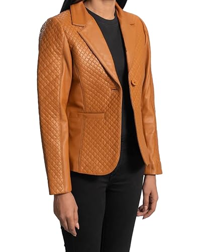 Rauly Womens Quilted Front Lambskin Leather Blazer Women - Casual Coat Long Sleeves Suit Style Leather Jacket for Women3