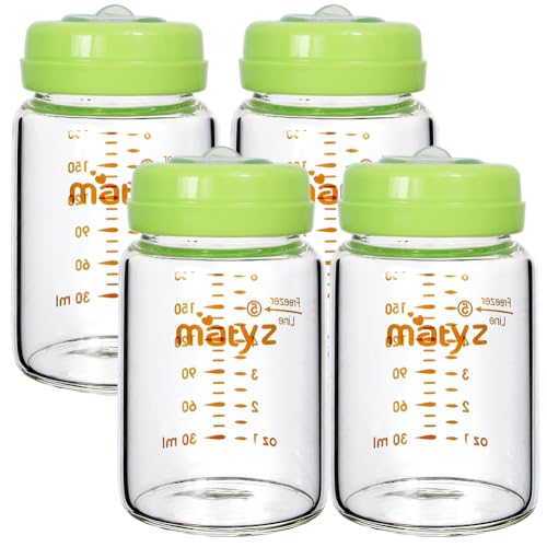 Image of Matyz Glass Breastmilk Storage Bottles, 4-Pack (Green, 6oz Each), Wide Mouth Food-Grade Borosilicate, Leakproof for Spectra Medela Philips Breast Pumps, Travel, Camping