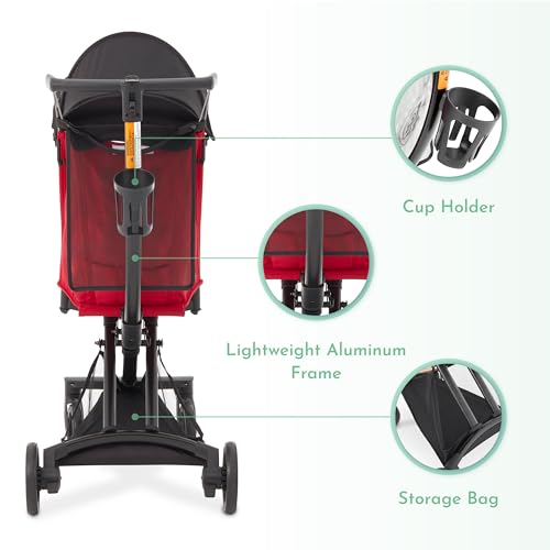 Evolur Roamer Ultra Light Umbrella Stroller in Red, Quick One-Hand Easy Fold, 5-Point Safety Harness, Adjustable Canopy, Lightweight Aluminum Frame - Image 6