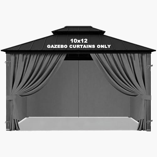 Gazebo Privacy Curtains 10 x 12 Replacement Panels Waterproof & Windproof 4 Zippered Sidewalls for Patio Canopy Outdoor Garden or Backyard Gazebo(Gray)
