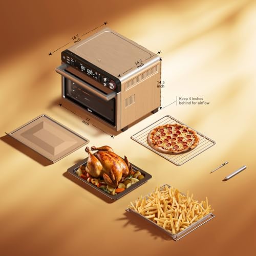 Typhur Sync Oven with Smart Wireless Meat Thermometer Probe, 12‑in‑1 Countertop Air Fryer Toaster Oven Combo, 360° Turbo Convection, Dehydrator, Recipes & 5 Accessories, Large 27QT, Stainless Steel - Image 3