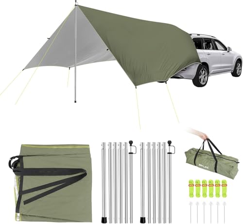 SANLIKE Car Awning Camping Tailgate Tent, Car Tent Tarp with Adjustable Tent Poles, Tailgate Awning, Waterproof Portable Tarp Multifunctional Sun Shelter for SUV Jeep Truck Outdoor Canopy