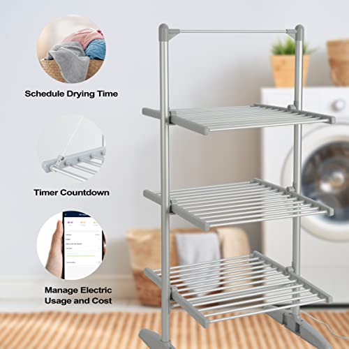Smart WIFI Heated Electric Clothes Airers Dryer | Radiator Wings Heaters 3-Tier Foldable Indoor Drying Clothing Rack Horses For Heating Towels Laundry Drier System Freestanding Portable Airing - Image 6