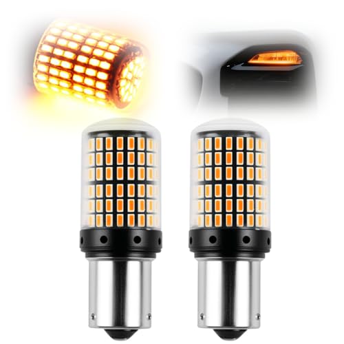 OddMart 2Pcs PY21W 581 Amber Yellow 1156 BAU15S LED Indicator Bulbs with Canbus Error Free, 2800LM Super Bright Front Rear Turn Signal Lights 12-24V 30W 7440 144smd General Car Bulb for Most Vehicles