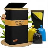 ELZTALER Gelber Sack Ständer mit Deckel 60–120 L – Gelber Sack Behälter/Müllsackständer für Küche & Haushalt, Müllsackhalter stabil, Schwarz
