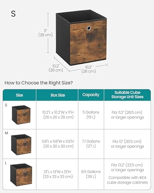 SONGMICS Storage Cubes, Set of 8 Storage Bins, Foldable Fabric Storage Boxes, 10.2 x 10.2 x 11 Inches, Fit Cube Storage Unit, for Clothes, Bedroom, Living Room, Rustic Brown and Ink Black URFB826B01