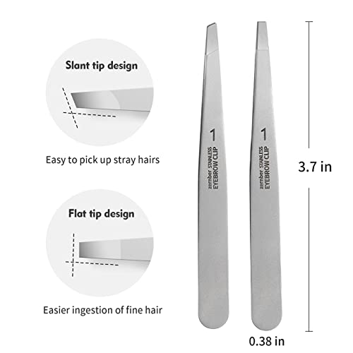 image for ZERNBER Flat and Slant Tip Tweezers of 2 Pack, Stainless Steel Precisi