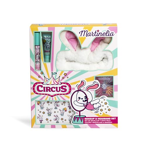 MARTINELIA - Coffret Maquillage Pour Enfant &amp; Bandeau Lapin Pour Cheveux - Coffret Beauté Fille - 4 Fards à Paupières + 2 Gloss + 1 Bandeau + Stickers Lapin - Cadeau Fille