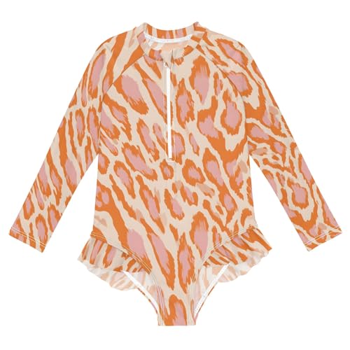 ALAZA Toddler Swimsuit Girl Bathing Suit Swimwear Rash Guard Orange Leopard Cheetah Long Sleeve 3T - Main Image