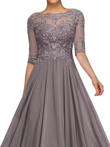Women's Chiffon Mother of The Bride Dresses for Wedding with Lace Appliques A-Line Groom Dress Formal Party Gowns4