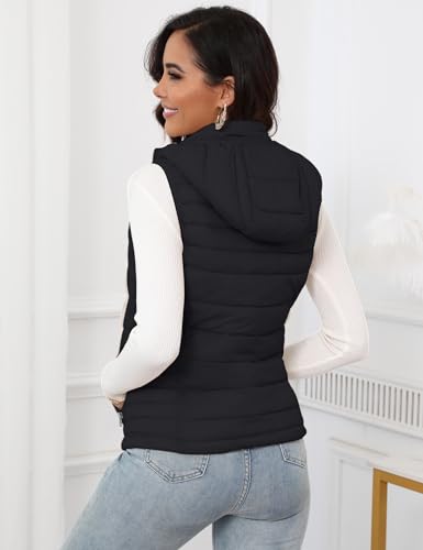 SLOW DOWN Womens Lightweight Puffer Vest, Womens Winter Packable Vest, Womens Puffy Vest with Removable Hood and Zip Pockets3