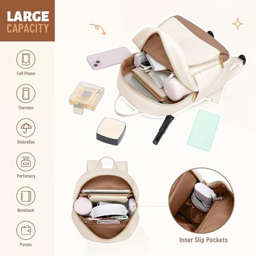 Image of MDODO Small Backpack for Women Lightweight Stylish Mini Backpack Daypack Purses Cute Bookbag for Casual College Travel Daily,fit 10.9Inch iPad,Beige