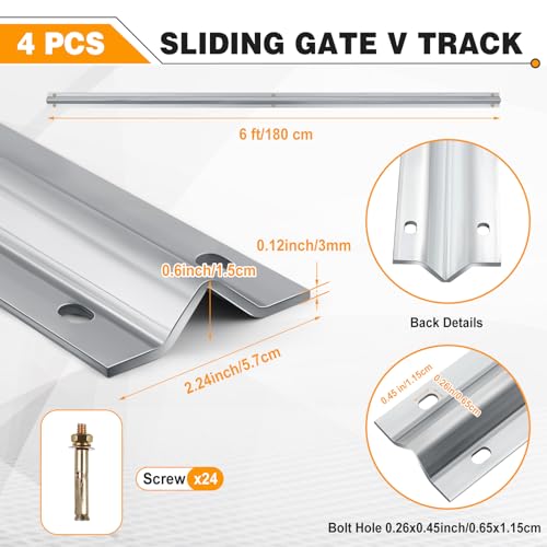 Otoolling 24 FT V-Track Galvanized Inverted V Track for Sliding Gate Rollers with Hardware Kit Heavy Duty Sliding Door Track Rail for Driveway Gate, Car Entry Door, Barn Doors and Outdoor Applications by Otoolling - Image 2