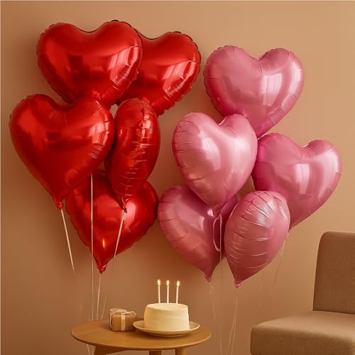 Image of Party Propz Heart Foil Balloons for Valentine Decoration - Set of 10 Red & Pink Heart Shape Balloons for Decoration | Valentine's Day Balloons | Hearts Shape Balloon | Anniversary Decor (Foil)