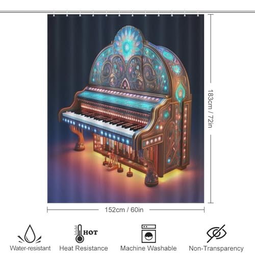 Rideau de douche piano en polyester lavable imperméable pour baignoire 152x183cm