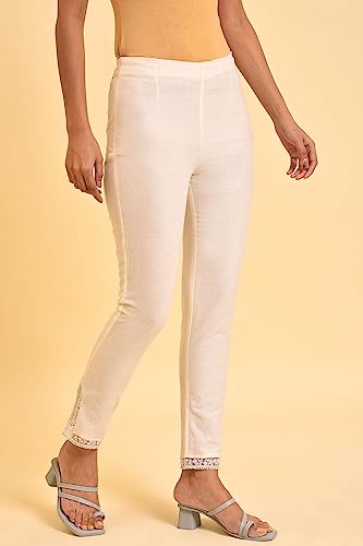 Image of W for Woman Women High Rise Cotton Blend Strechable Slim Pants | Cotton Blend Slim Pants | Trousers