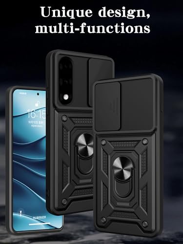 Image of Spazy Case OnePlus Nord 5 Back Cover | Heavy Duty Hybrid Case with 360 Degree Rotating Finger Ring Holder + Slider Shutter Camera Protection Case for OnePlus Nord 5 - Black